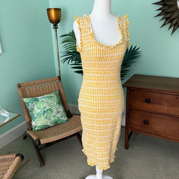 Anthropologie Akemi + Kin Smocked Yellow Sleeveless Dress with Ruffles - Picture 5 of 12